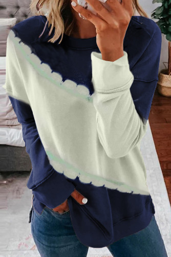 Dark Blue Color Block Sweatshirt