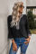 Black Boho Floral V Neck Long Sleeve Casual Top