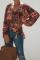 Red Floral Print Peasant Blouse