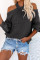 Gray Cool Breeze Cotton Cold Shoulder Sweater