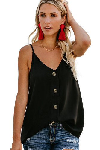 Black Spaghetti Strap Buttoned Tank Top