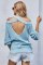 Sky Blue Cool Breeze Cotton Cold Shoulder Sweater