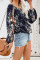 Blue Floral Print Peasant Blouse