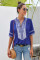 Blue Elbow Length Sleeves Front Embroidery Blouse