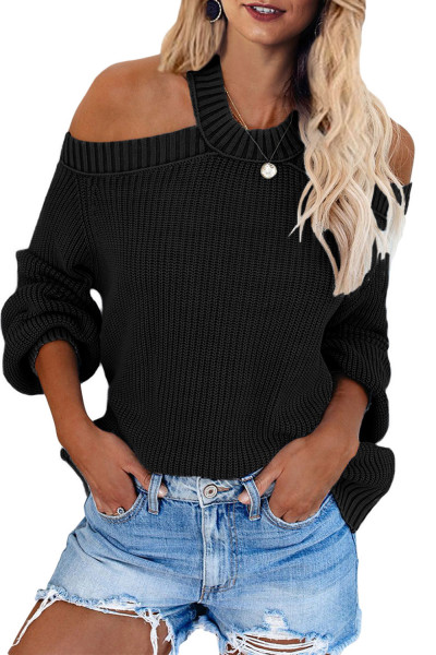 Black Cool Breeze Cotton Cold Shoulder Sweater