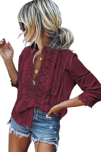 Red Sweet Mary Crochet Lace Top