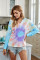 Sky Blue Colorblock The Sun Cotton Blend Tie Dye Hoodie