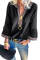 Black Boho Floral V Neck Long Sleeve Casual Top
