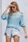Sky Blue Cool Breeze Cotton Cold Shoulder Sweater