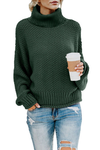 Green Turtleneck Balloon Long Sleeve Pullover Sweater