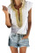 White Short Sleeve Printed Neck Shift Blouse