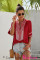 Red Elbow Length Sleeves Front Embroidery Blouse