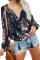 Blue Floral Print Peasant Blouse
