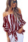 Off The Shoulder Vertical Stripes Blouse in Burgundy