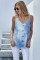 Sky Blue Tie Dye Spaghetti Strap Buttoned Tank Top