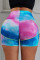 Blue Printed High Waist Lift Up Yoga Shorts