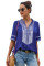 Blue Elbow Length Sleeves Front Embroidery Blouse