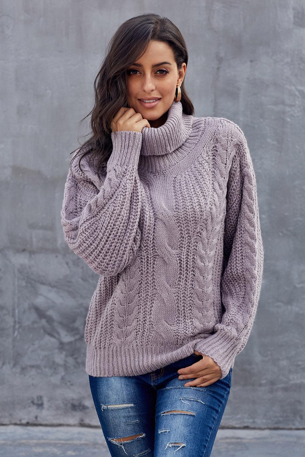 purple turtleneck outfit