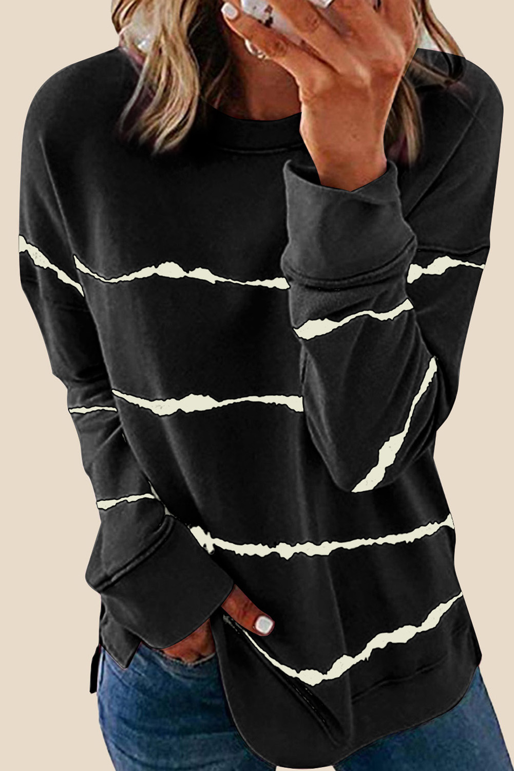 $ 15.5 - Tie-dye Stripes Black Sweatshirt - www.farysays.com