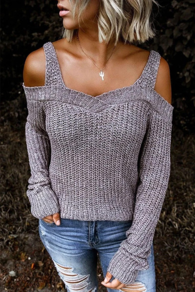 Gray Dew Shoulder Sweater
