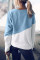 Light Blue Patchwork Dropped Shoulder Sleeve Sweatshirt