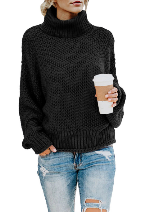 Black Turtleneck Balloon Long Sleeve Pullover Sweater