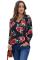 Black Floral Print Peasant Blouse