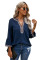 Blue Boho Floral V Neck Long Sleeve Casual Top