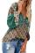 Green Floral Print Peasant Blouse