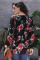 Black Floral Print Peasant Blouse