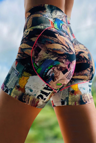 Black Printed High Waist Lift Up Yoga Shorts