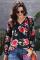 Black Floral Print Peasant Blouse