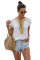 White Short Sleeve Printed Neck Shift Blouse