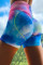 Blue Printed High Waist Lift Up Yoga Shorts