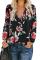 Black Floral Print Peasant Blouse