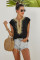 Black Short Sleeve Printed Neck Shift Blouse