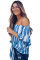 Off The Shoulder Vertical Stripes Blouse in Blue