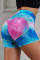 Blue Printed High Waist Lift Up Yoga Shorts