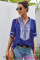 Blue Elbow Length Sleeves Front Embroidery Blouse