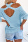 Sky Blue Cool Breeze Cotton Cold Shoulder Sweater