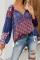Purple Floral Print Peasant Blouse