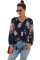 Blue Floral Print Peasant Blouse