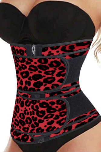 Red Leopard Printing Compression Double Strap Neoprene Waist Trainer