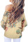 Apricot Off Shoulder Floral Tie Front High Low Chiffon Blouse