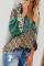 Green Floral Print Peasant Blouse