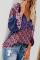 Purple Floral Print Peasant Blouse