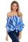 Off The Shoulder Vertical Stripes Blouse in Blue