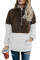 Brown White Zip Neck Oversize Fluffy Fleece Pullover