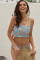 Sky Blue Cute Floral Patterned Smocked Bikini