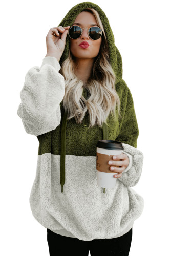 Green White Colorblock Furry Hoodie